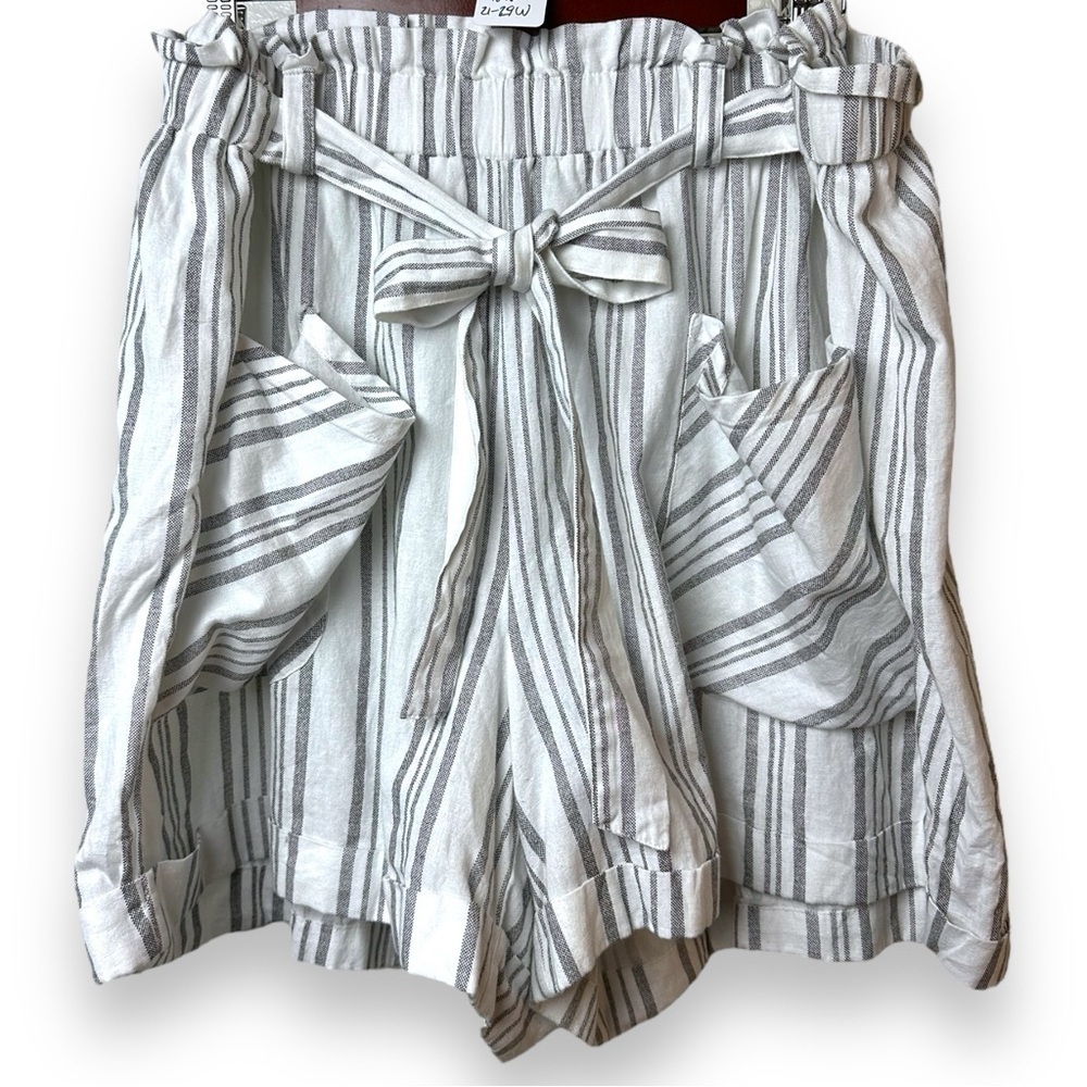 Full Circle Trends 3X Paperbag Elastic Waist Pull On Cotton Shorts with Sash